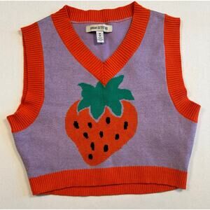 Urban Outfitters Cropped Stawberry Sweater Vest Size M Kidcore Playful Women's